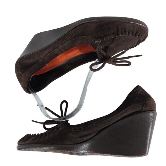 AEROSOLES! ESPRESSO BROWN GENUINE SUEDE LEATHER WEDGE HEELS LOAFERS! SZ 9M - Picture 8 of 10